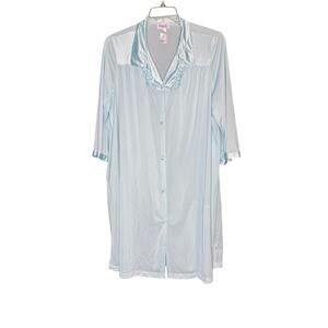 Vanity Fair XL Seafoam Aqua Nylon Robe Sheer Tricot Peignoir 2000s Y2K Vintage